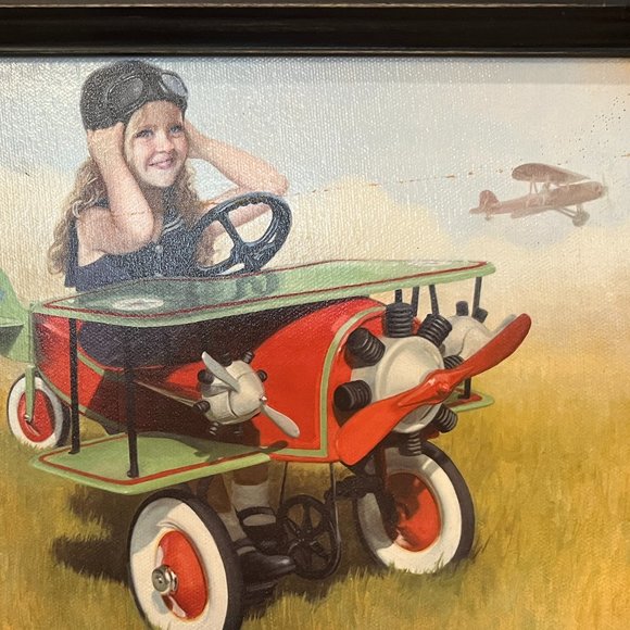 APPLEJACK ART Print on Canvas Female Aviator 1926 By-plane Distressed Frame - Picture 7 of 11